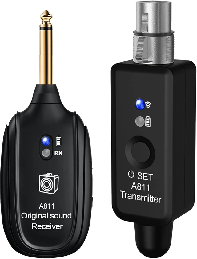 Main image of Wireless Microphone Transmitter Receiver 2.4GHz, XLR Microphone Wireless System, Rechargeable Wireless Mic Adapter for Audio Mixer, Dynamic and Condenser Mic, Guitar, Bass (A811)