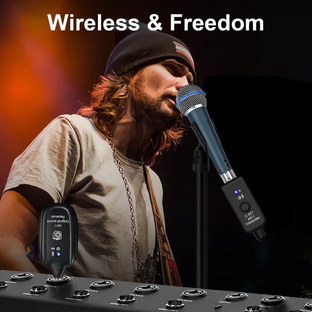 Alt view image 2 of 6 - Wireless Microphone Transmitter Receiver 2.4GHz, XLR Microphone Wireless System, Rechargeable Wireless Mic Adapter for Audio Mixer, Dynamic and Condenser Mic, Guitar, Bass (A811)