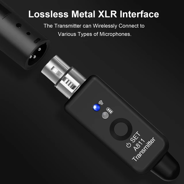 Alt view image 3 of 6 - Wireless Microphone Transmitter Receiver 2.4GHz, XLR Microphone Wireless System, Rechargeable Wireless Mic Adapter for Audio Mixer, Dynamic and Condenser Mic, Guitar, Bass (A811)