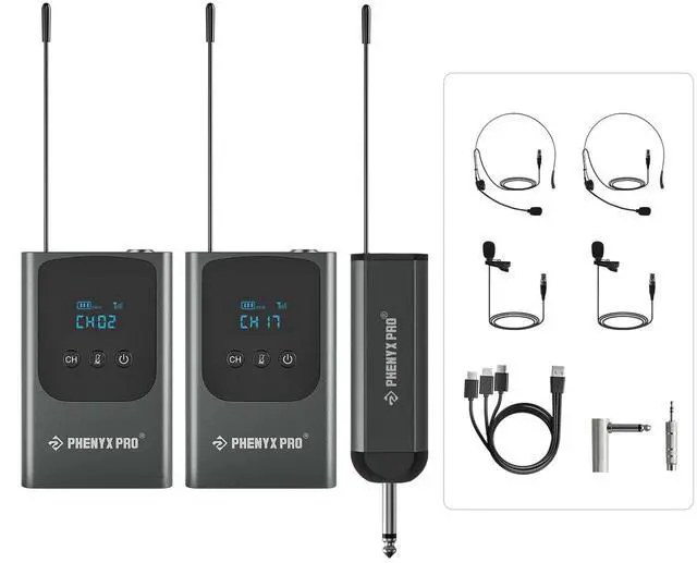 Main image of Dual Digital Headset/Lapel Wireless Microphone System PDP-2-2B | 2 Bodypack Transmitters, Mini Receiver, 2 x 15 Frequencies, Hands-Free Vocals, Karaoke
