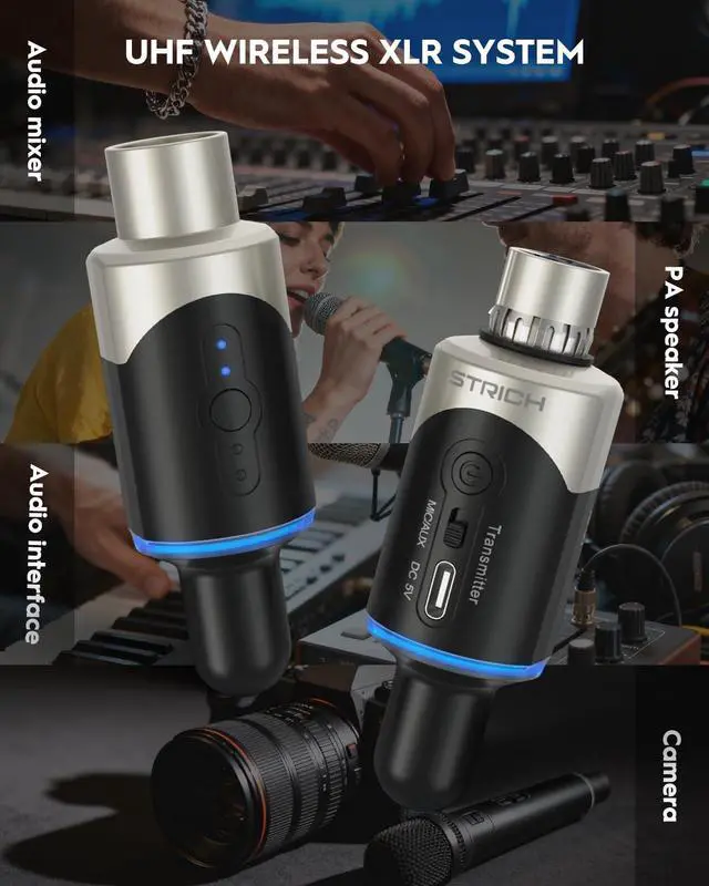 Alt view image 7 of 7 - M5 UHF Wireless XLR Microphone System, 4-Channel Transmitter & Receiver for Dynamic Mic, 200ft Range, 1ms Latency, Compatible with Audio Mixer/PA Speaker