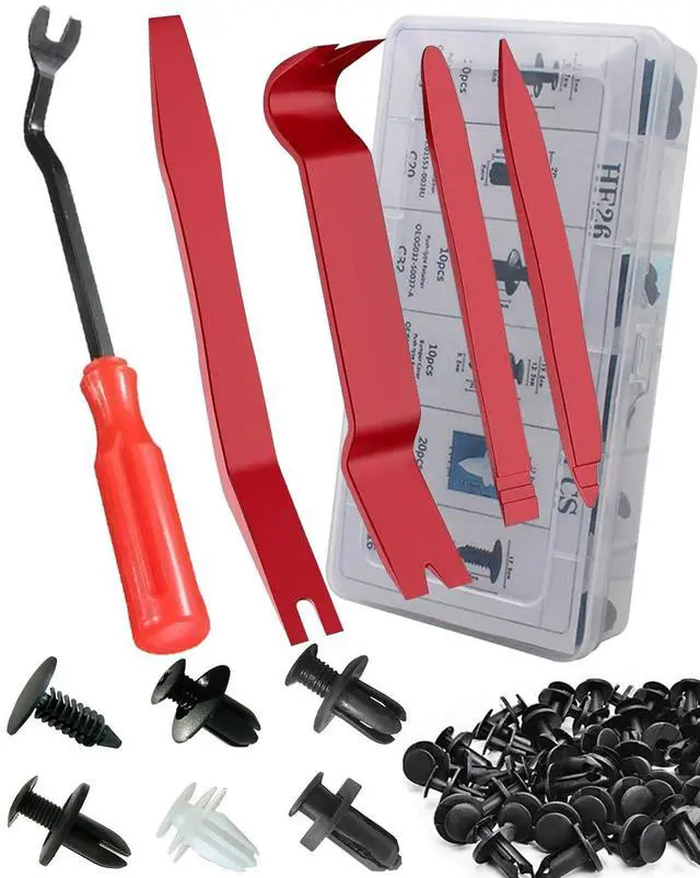 Main image of 105 Pcs Auto Trim Removal Tool Kit, Plastic Pry Bar Set with Plastic Rivets for Car Door Panel, Audio Dashboard etc. Fastener Remover Tool Kit Red