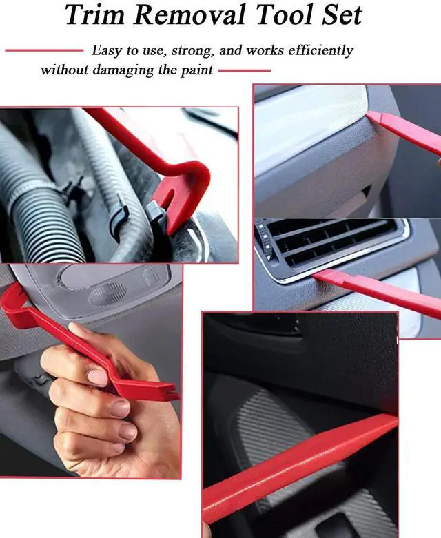 Alt view image 3 of 6 - 105 Pcs Auto Trim Removal Tool Kit, Plastic Pry Bar Set with Plastic Rivets for Car Door Panel, Audio Dashboard etc. Fastener Remover Tool Kit Red