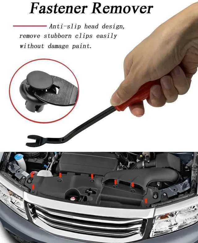 Alt view image 6 of 6 - 105 Pcs Auto Trim Removal Tool Kit, Plastic Pry Bar Set with Plastic Rivets for Car Door Panel, Audio Dashboard etc. Fastener Remover Tool Kit Red