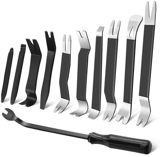 Main image of 11 PCS AutoTrim Removal Tool Kit, Metal Pry Tool Auto Fastener Remover Pry Bar Set Trim Remover Kits for Vehicle Door Panel, Audio Radio Panel, Dashboard Repair Kit