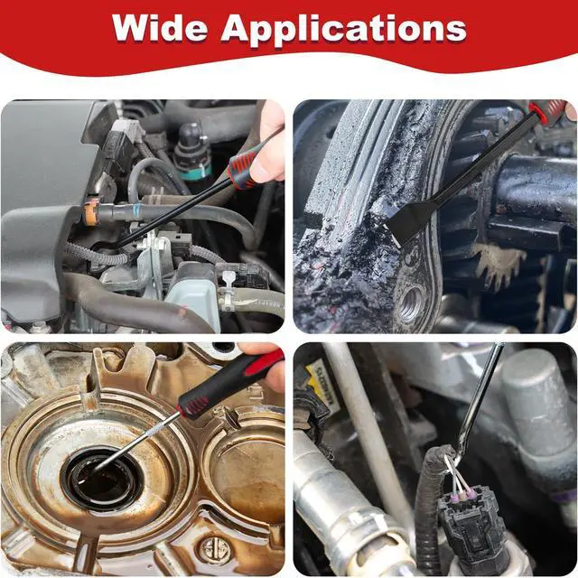 Alt view image 4 of 7 - 17Pcs Hook and Pick Tool Set with Scraper Auto Clip Removal Plier Fastener Remover Rivets Puller Mechanic Car Trim Removal Tool Kit Gasket Telescoping Magnetic Pickup Hand Automotive Tools (Red)