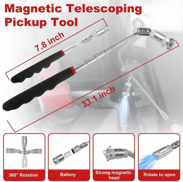 Alt view image 5 of 7 - 17Pcs Hook and Pick Tool Set with Scraper Auto Clip Removal Plier Fastener Remover Rivets Puller Mechanic Car Trim Removal Tool Kit Gasket Telescoping Magnetic Pickup Hand Automotive Tools (Red)