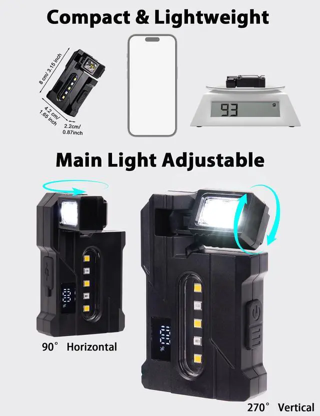 Alt view image 2 of 7 - 2Pcs G5 EDC Flashlight Rechargeable,400 Lumens Dual Light Super Bright Mini EDC Flashight,1200mAh Portable Magnetic & Clip On Flat Pocket Flashlights,Keychain Flashlight for Outdoor Home Emergencies