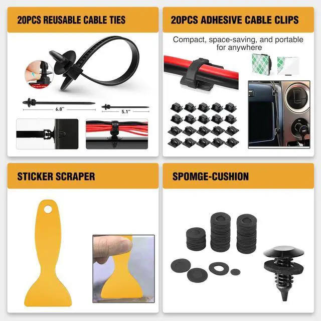 Alt view image 7 of 7 - 238Pcs Trim Removal Tool, Auto Push Pin Bumper Retainer Clip Set Fastener Terminal Remover Tool Adhesive Cable Clips Kit Car Panel Radio Removal Auto Clip Pliers, Black