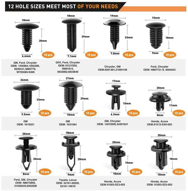 Alt view image 5 of 7 - 238Pcs Trim Removal Tool, Auto Push Pin Bumper Retainer Clip Set Fastener Terminal Remover Tool Adhesive Cable Clips Kit Car Panel Radio Removal Auto Clip Pliers, Black