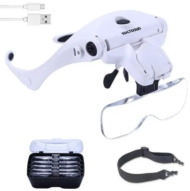 Main image of LED Head Magnifier, Rechargeable Hands Free Headband Magnifying Glasses with 2 Led, Professional Jeweler's Loupe Light Bracket and Headband are Interchangeable