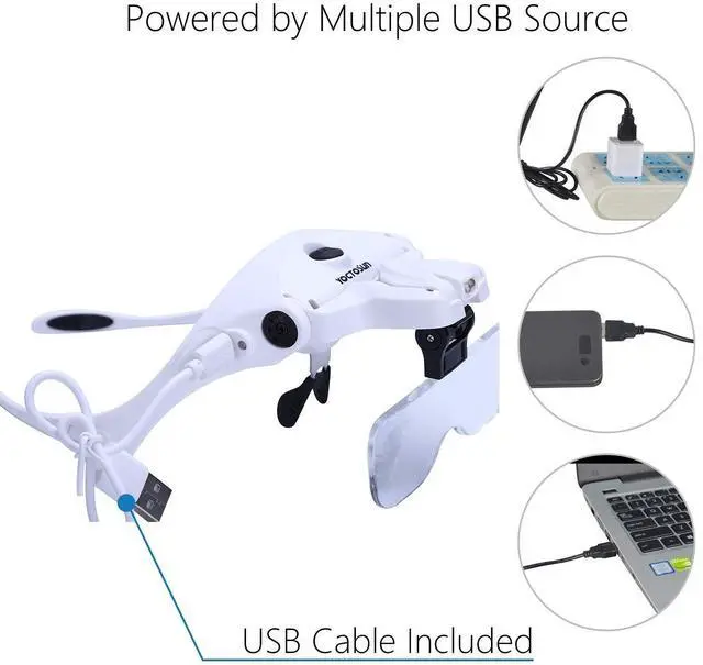 Alt view image 2 of 7 - LED Head Magnifier, Rechargeable Hands Free Headband Magnifying Glasses with 2 Led, Professional Jeweler's Loupe Light Bracket and Headband are Interchangeable