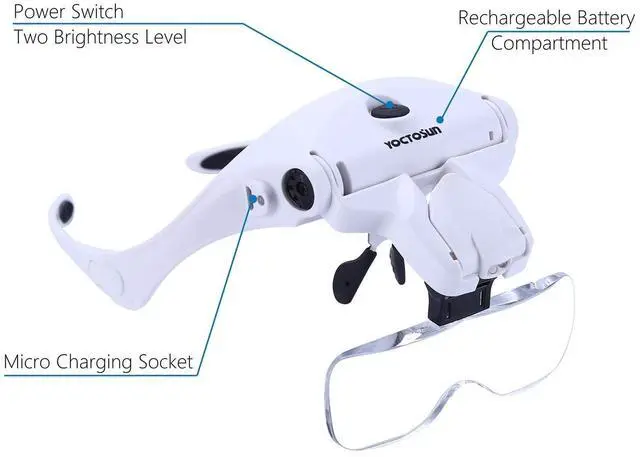 Alt view image 4 of 7 - LED Head Magnifier, Rechargeable Hands Free Headband Magnifying Glasses with 2 Led, Professional Jeweler's Loupe Light Bracket and Headband are Interchangeable