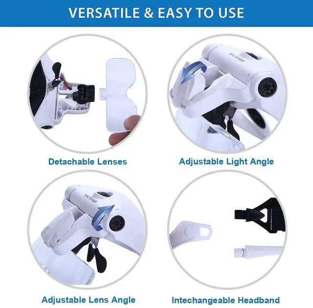 Alt view image 6 of 7 - LED Head Magnifier, Rechargeable Hands Free Headband Magnifying Glasses with 2 Led, Professional Jeweler's Loupe Light Bracket and Headband are Interchangeable