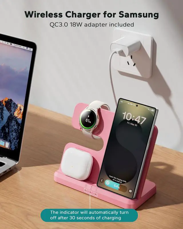 Alt view image 3 of 7 - Wireless 3 in 1 Charging Station for Samsung, Phone and Watch Charger for Galaxy S25 Ultra/S24/S23/Z Fold, Wireless Charging Dock for Samsung Watch Galaxy 8/7/6/5, Galaxy Buds 3/2/Pro