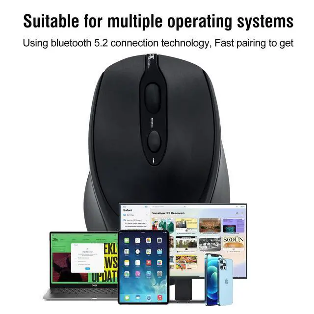 Alt view image 2 of 7 - Bluetooth Mouse,Rechargeable Wireless for Laptop/iPad/MacBook Pro/Air, Silent Mouse Portable Slim for Surface Pro/PC/Lenovo/Samsung Tablet (Black)