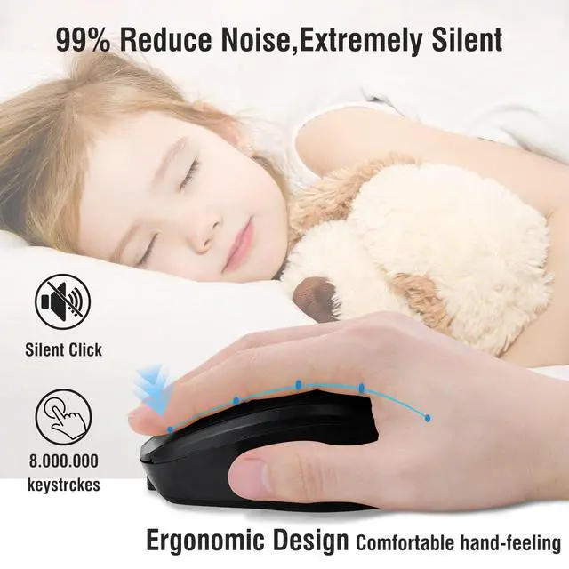 Alt view image 4 of 7 - Bluetooth Mouse,Rechargeable Wireless for Laptop/iPad/MacBook Pro/Air, Silent Mouse Portable Slim for Surface Pro/PC/Lenovo/Samsung Tablet (Black)