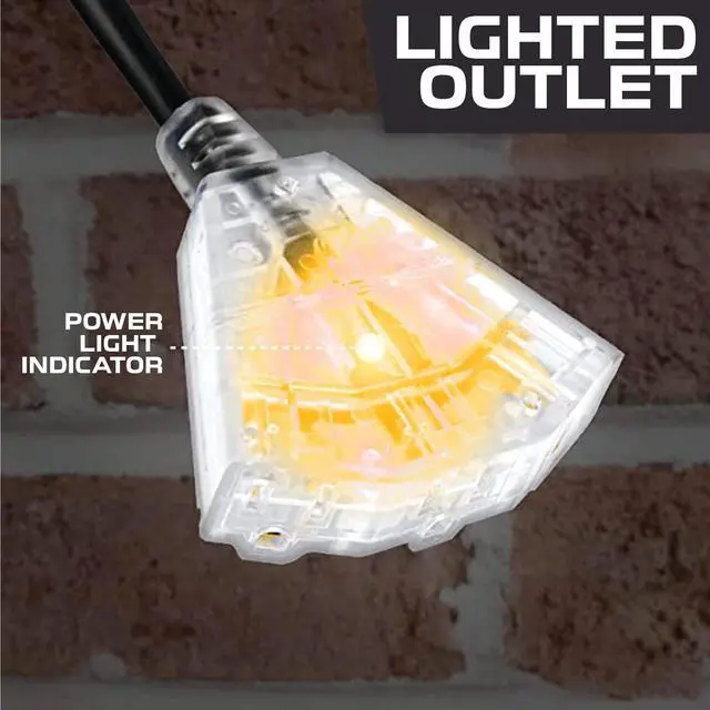 Alt view image 4 of 7 - Iron Forge Cable 12 Gauge Extension Cord with Multiple Outlets - Black Heavy Duty Extension Cord 6 ft - 12/3 SJTOW, 3 Prong Lighted Outlet Cords