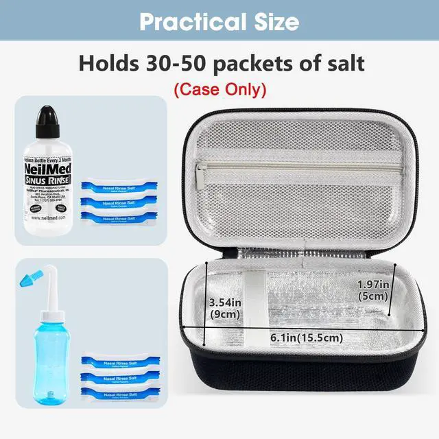 Alt view image 2 of 7 - Travel Case for NeilMed Sinus Rinse Packets, Carrying Bag for Maoever Neti Pot Nasal Rinse, Portable Case for Sinus Rinse Bottle and Nasal Wash Salt Packets or Nose Cleaner Kit -Black
