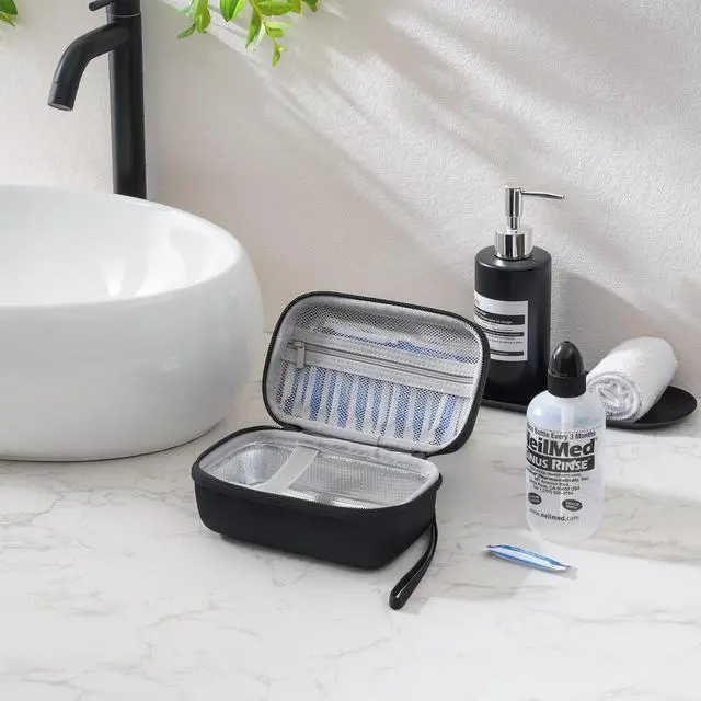Alt view image 5 of 7 - Travel Case for NeilMed Sinus Rinse Packets, Carrying Bag for Maoever Neti Pot Nasal Rinse, Portable Case for Sinus Rinse Bottle and Nasal Wash Salt Packets or Nose Cleaner Kit -Black