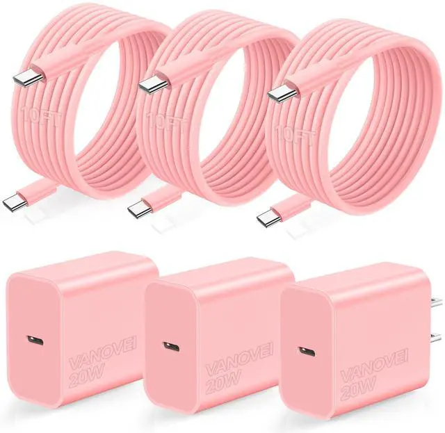 Main image of Compatible with iPhone 17 16 15 Charger,3 Pack 20W USB C Fast Wall Charger with 60W 10ft USB C to C Cables,10ft Type C Charging Cord Compatible with iPhone 17/16/15 Plus/Pro Max/Pro/Samsumg S24/S23