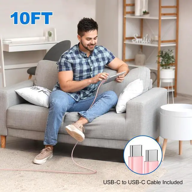 Alt view image 7 of 7 - Compatible with iPhone 17 16 15 Charger,3 Pack 20W USB C Fast Wall Charger with 60W 10ft USB C to C Cables,10ft Type C Charging Cord Compatible with iPhone 17/16/15 Plus/Pro Max/Pro/Samsumg S24/S23