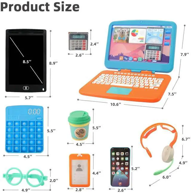 Alt view image 3 of 7 - Pretend Play Home Office Toys for Kids 3-7, Toy Laptop Set for Role Playing Game, Working Home Playset for Boys and Girls