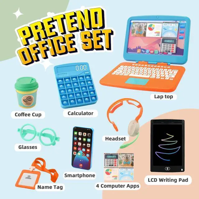 Alt view image 2 of 7 - Pretend Play Home Office Toys for Kids 3-7, Toy Laptop Set for Role Playing Game, Working Home Playset for Boys and Girls