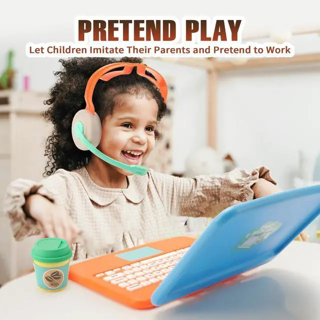 Alt view image 7 of 7 - Pretend Play Home Office Toys for Kids 3-7, Toy Laptop Set for Role Playing Game, Working Home Playset for Boys and Girls