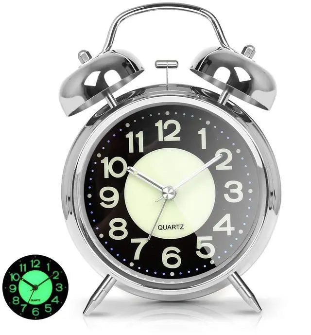 Main image of Super Loud Alarm Clock for Heavy Sleepers Adults,Twin Bell Retro 4 Inch Silent Non-Ticking Quartz with Backlight, Luminous dial, Alarm Clocks for Bedrooms Bedside (Silver)