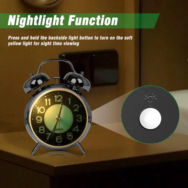 Alt view image 4 of 6 - Super Loud Alarm Clock for Heavy Sleepers Adults,Twin Bell Retro 4 Inch Silent Non-Ticking Quartz with Backlight, Luminous dial, Alarm Clocks for Bedrooms Bedside (Silver)