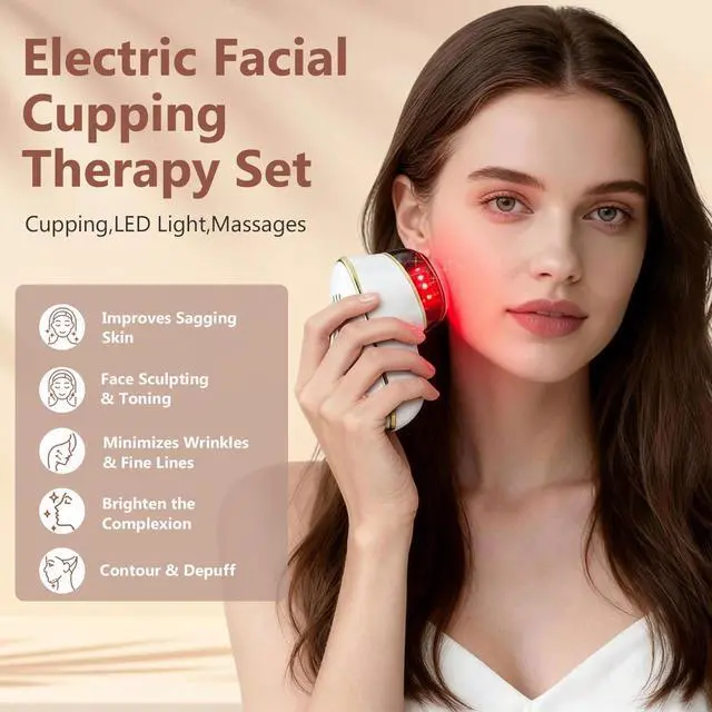 Alt view image 2 of 7 - Electric Facial Cupping Therapy Sets, 3 in 1 Gua Sha Face Cupping Massage, Lymphatic Drainage Massager for Face, 7 Color Firming, Smoothing Facial Tools (White)