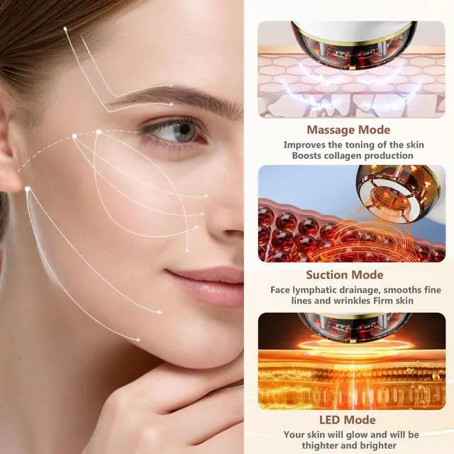 Alt view image 5 of 7 - Electric Facial Cupping Therapy Sets, 3 in 1 Gua Sha Face Cupping Massage, Lymphatic Drainage Massager for Face, 7 Color Firming, Smoothing Facial Tools (White)