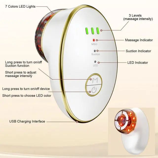 Alt view image 6 of 7 - Electric Facial Cupping Therapy Sets, 3 in 1 Gua Sha Face Cupping Massage, Lymphatic Drainage Massager for Face, 7 Color Firming, Smoothing Facial Tools (White)