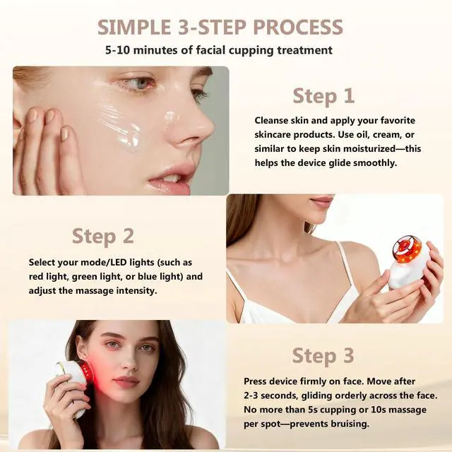 Alt view image 7 of 7 - Electric Facial Cupping Therapy Sets, 3 in 1 Gua Sha Face Cupping Massage, Lymphatic Drainage Massager for Face, 7 Color Firming, Smoothing Facial Tools (White)