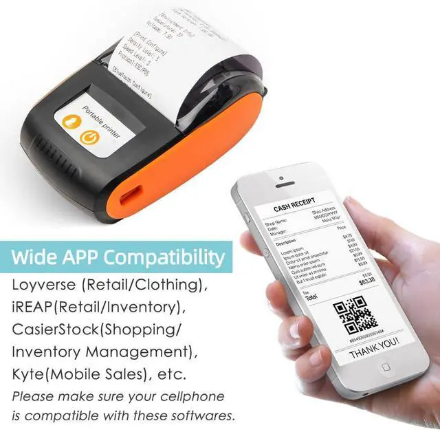 Alt view image 5 of 7 - Portable Receipt Printer 58mm Mini Thermal Printing Wireless BT USB Mobile Printer with 2 Inch Thermal Paper Roll Compatible with Android/iOS/Windows System for Small Business Restaurant Retail Store