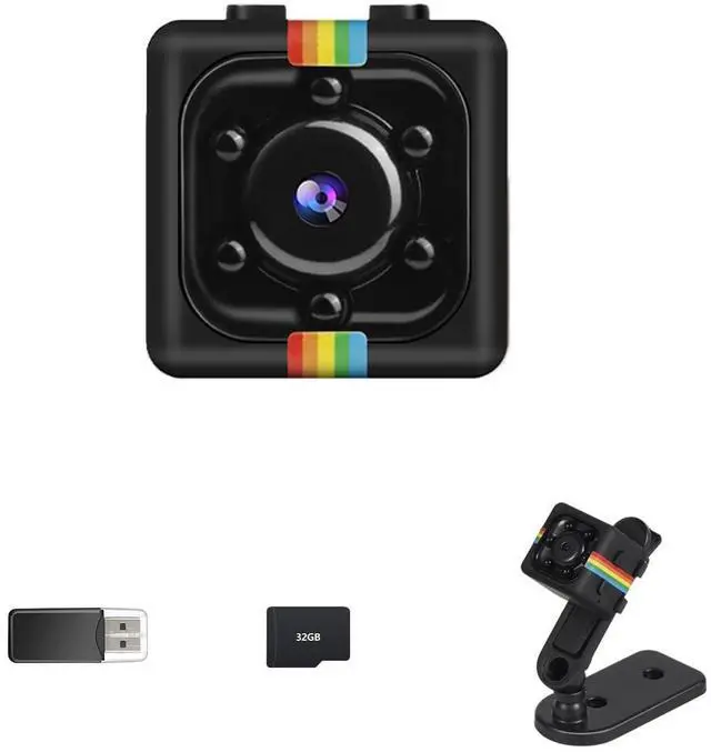 Main image of No WiFi Security Camera, 1080P Mini Spy Camera, Built-in 32GB TF Card,Photoshoot, 360° Rotating Bracket, Night Vision, Mini Cameras for Cycling, Travel Indoor Outdoor Security(Black)