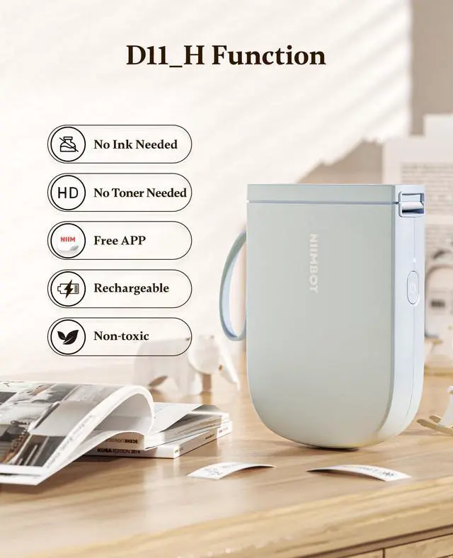 Alt view image 4 of 7 - 300 DPI D11 Label Maker Machine with 1 Tape, Mini Portable Label Printer, Bluetooth Thermal Label Printer Sticker Labeler for Office Home Kitchen School Organization, Blue