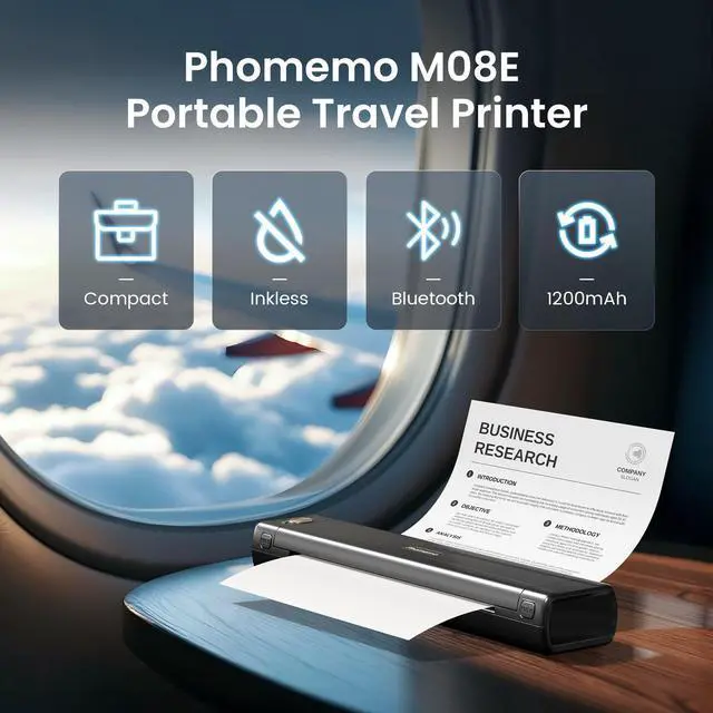 Alt view image 2 of 7 - M08E Portable Printers Wireless for Travel, Bluetooth Inkless Thermal Printer Support 8.5'' x 11'' US Letter, Compatible with iPhone, Android Phone, Laptop for Office Car Home Use