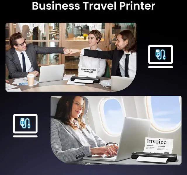 Alt view image 5 of 7 - M08E Portable Printers Wireless for Travel, Bluetooth Inkless Thermal Printer Support 8.5'' x 11'' US Letter, Compatible with iPhone, Android Phone, Laptop for Office Car Home Use