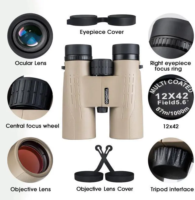 Alt view image 5 of 6 - 12x42 HD Binoculars for Adults High Powered Binoculars with Upgraded Phone Adapter Compact Binocular with Low Light Night Vision for Bird Watching Hunting Outdoor Sports Concerts Mud