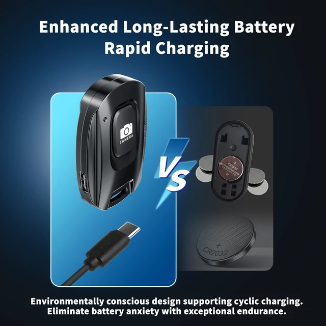 Alt view image 2 of 7 - 2 Pack Rechargeable Wireless Camera Remote Shutter for Smartphones | Bluetooth Phone Remote Control,Selfie Button for Photos and Videos Charging Cable and Wrist Strap Included