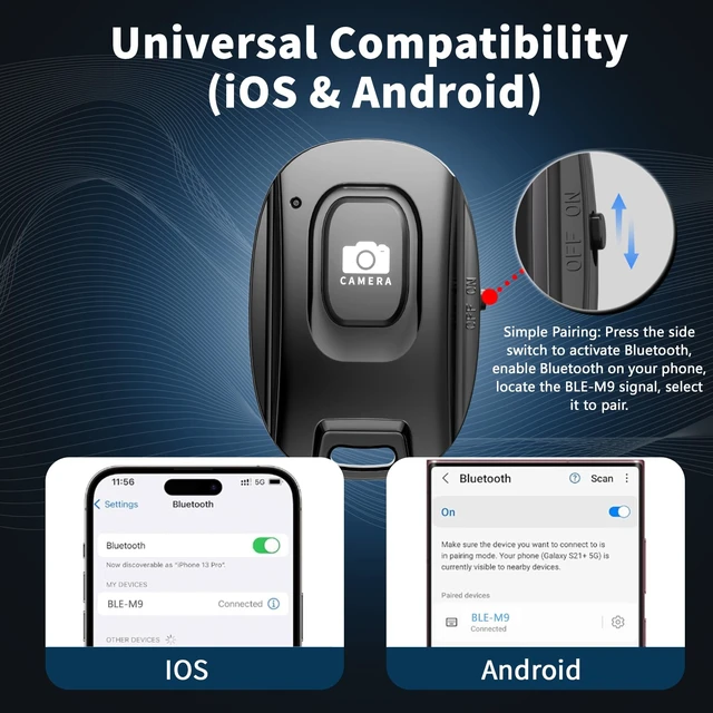 Alt view image 4 of 7 - 2 Pack Rechargeable Wireless Camera Remote Shutter for Smartphones | Bluetooth Phone Remote Control,Selfie Button for Photos and Videos Charging Cable and Wrist Strap Included