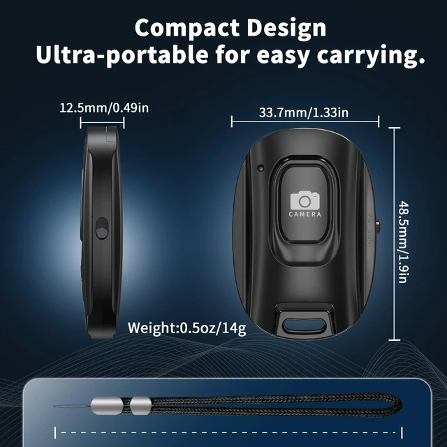 Alt view image 5 of 7 - 2 Pack Rechargeable Wireless Camera Remote Shutter for Smartphones | Bluetooth Phone Remote Control,Selfie Button for Photos and Videos Charging Cable and Wrist Strap Included