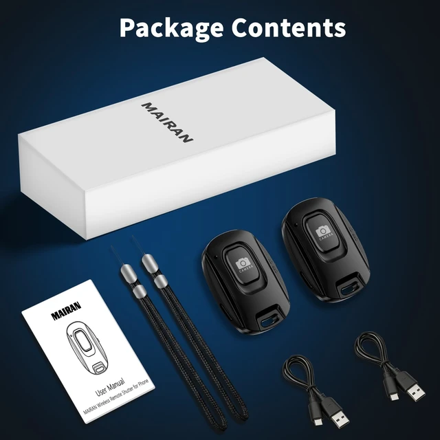 Alt view image 7 of 7 - 2 Pack Rechargeable Wireless Camera Remote Shutter for Smartphones | Bluetooth Phone Remote Control,Selfie Button for Photos and Videos Charging Cable and Wrist Strap Included