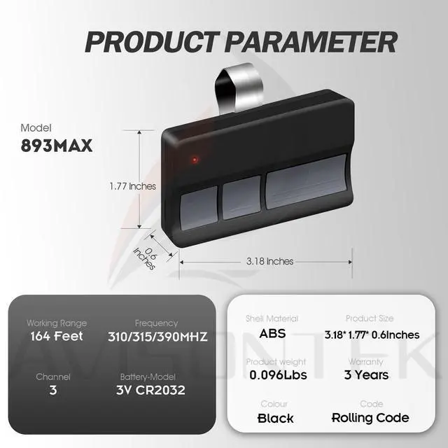 Alt view image 7 of 7 - 2-Pack for LiftMaster Chamberlain Craftsman Universal Garage Door Opener Remote 371LM 373LM 971LM 973LM