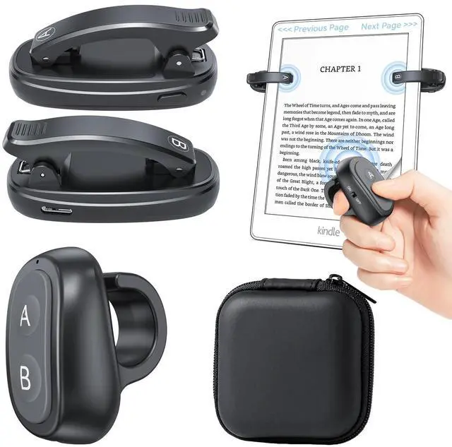 Main image of 2-Clips Kindle Page Turner Ring Remote Clicker with Case, Black