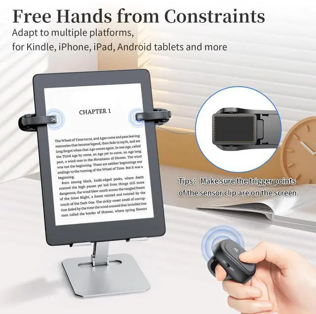 Alt view image 2 of 7 - 2-Clips Kindle Page Turner Ring Remote Clicker with Case, Black