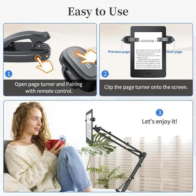 Alt view image 6 of 7 - 2-Clips Kindle Page Turner Ring Remote Clicker with Case, Black