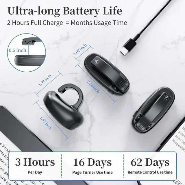 Alt view image 7 of 7 - 2-Clips Kindle Page Turner Ring Remote Clicker with Case, Black